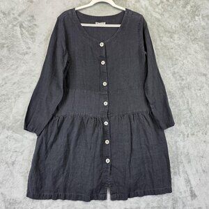 Impulse Dress Womens Large Gray Linen Button Long Sleeve Made in USA M806L